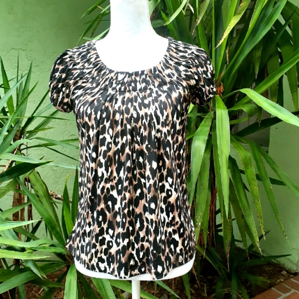Scoop Neck Leopard  short sleeve Top